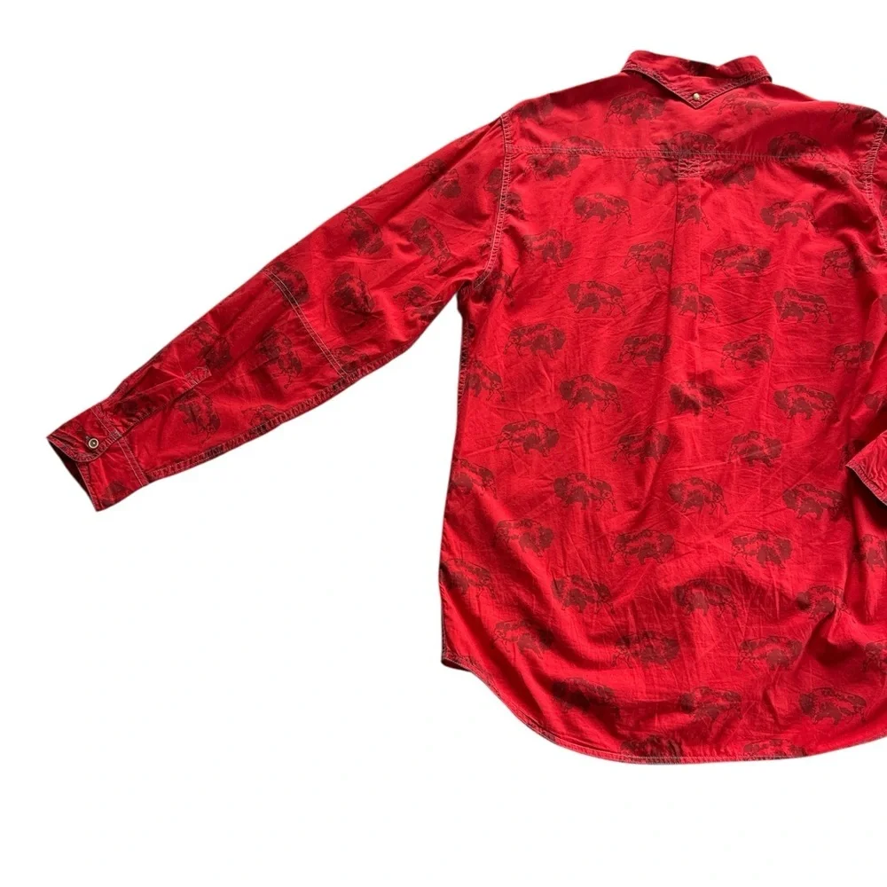 Barn Fly Buffalo Print Button Down Mens size Large 100% Cotton Red Western Rodeo